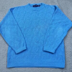 VTG John Weitz Cable Knit Sweater Mens L Blue Eclectic Grandpa Core USA Made